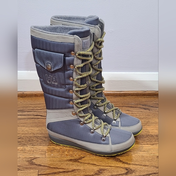 Helly Hansen Womens Sz 8 Tall Grey Lace Up Boots Leather Waterproof Snow Winter - Picture 1 of 11